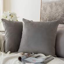 Set Of 2 Cushion Covers 45x45 Premium Smooth Velvety Suede With Invisible Zipper, Decorative - Dark Grey - View 2