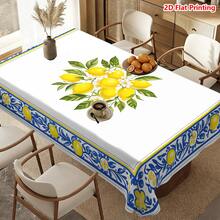 1/20 piezas Mantel con estampado floral de limón, con ribete azul y amarillo, adecuado para picnic, camping, boda, cumpleaños, bufé, decoración de primavera y decoración del hogar - Multicolor - Ver 4