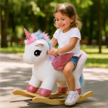 Mecedora De Peluche Montable Para Niños De Madera - Unicornio - Ver 6