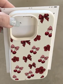 1 件装白色和酒红色樱花蝴蝶结花卉简约全包覆 TPU 防震手机壳，兼容 Apple 17、16、15、14、13、12、11 Pro Max、Air、Series - 彩色 - 查看 1