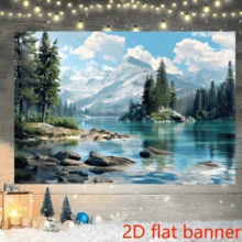 2D flaches Banner, Berg-, Wald- und Seenlandschaft Hintergrund, Polyestermaterial (1 Stück), vielseitiger Fotohintergrund, ohne Strombedarf, geeignet für Feiertags-Dekoration - Verschiedenfarbig - Übersicht 4