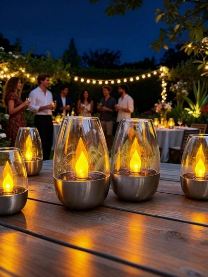 1 st vattentät soldriven värmeljus för utomhusbruk, solcellslampa för trädgården, flimrande ljuslykta, lämplig för hem, bar, restaurang, camping, juldekoration