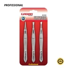 Kit Com 3 Pinças em Aço Inoxidável Para Design de Sobrancelhas Remoção de Pelos 3 Peças Pontas Diferentes - Prata - Visão 8