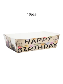 10个/30个/50个复古恐怖小屋纸质零食托盘，怪诞乡村字母餐具套装，彩色食物新鲜薯条船形托盘餐盘，派对装饰，生日派对用品 - 彩色 - 查看 7