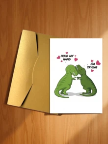 1pc Cartoon Dinosaur, Penguin, Cat, Puppy, Bear Pattern "Hold My Hand, I'm Trying" Greeting Card With Envelope, Conveys Love And Their Positive Influence. Valentine's Day And Anniversary Card To Express Gratitude And Appreciation For Each Other's Companionship. - Style 1 - View 7