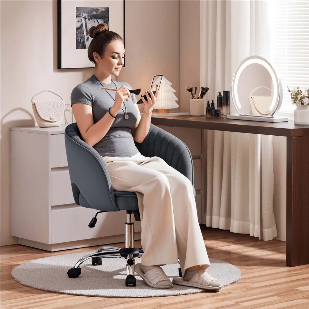 Butterslay 1PC Tufted Barrel Back Velvet Desk Chair 360° Swivel Height Adjustable Rocking Office & Vanity Chair For Home Bedroom, Cream/Pink/Dark Grey/Light Grey - Màu xám đen - Xem 1
