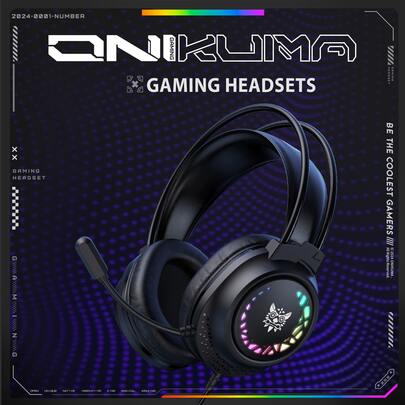  ONIKUMA X92 RGB 有线耳机，带灯光效果，包耳式设计，3.5mm 插孔，低延迟有线连接，可调节头带，音量控制