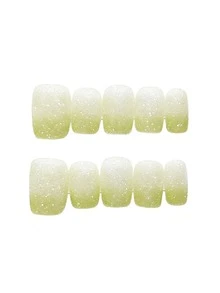 10pcs Pure Handmade Press On Nails Mid-Length Square Nail Green And White Cat Eye Nails Cute Pain Y2k Gentle Stroble Flash Temperament For Women And Gril,Spring Summer Fall Winter,Holiday And Dailys Life Use - Green - View 1