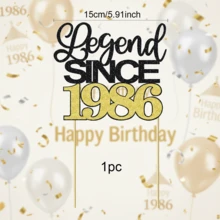 1pc Vintage 1985/1945/1955/1965/1975/1995 Year Cake Topper, 30-80 Years Old Birthday Cake Decoration Picks, Birthday Party Cake Toppers, Anniversary Celebration Cake Decor, Glitter Black - Multicolor - View 4