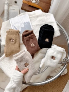 5 Pairs Autumn/Winter Plush Mid-Calf Socks, Thick Warm Floor Socks, Cute Capybara Sleep Socks - Multicolor - View 1