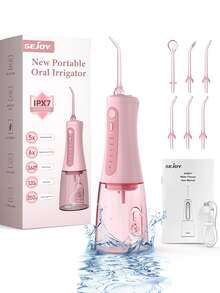 sejoy Cordless Portable Water Flosser, 5 Cleaning Modes, 6 Nozzles, Dental Professional Oral Cleaner, Effectively Cleans Teeth And Improves Oral Health - 粉色 - 查看 1