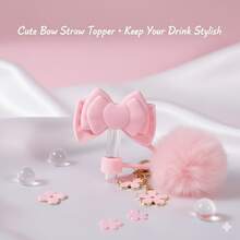 Bộ phụ kiện cốc dễ thương 7 món cho cốc 40oz/30oz, nắp ống hút nơ hồng, quả bông trang trí, dây hạt, mặt dây chuyền hoa và vỏ bọc silicon, quà tặng đồ uống Kawaii dành cho phụ nữ. - Nhiều màu - Xem 4