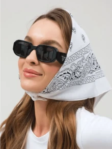 1pc Colorful Cashew Flower Pattern Headband, Sports/Yoga Sweat Absorbent Bandana, Unisex Large Head Wrap - White - View 2