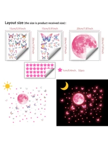 1pc Pink Glow-In-The-Dark Moon, Star, Butterfly Wall Sticker For Ceiling, Children's Room, Bedroom, Suitable For Living Room, Bedroom, Study, Dining Room, Kitchen, Bathroom, Foyer - Pink - View 7