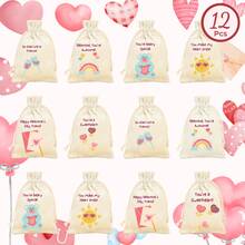 VICKYO 12pcs Cute Drawstring Gift Bags, Cartoon Style Cotton Linen Favor Pouches For Wedding Favor Storage And Party Gift Organization, Engagement Gifts And Party Favors - Multicolor - View 15