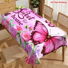 1/20pcs Pink Butterfly Rose Pattern Tablecloth, Warm Home Design, Made Of Polyester Fabric, Woven, Suitable For Picnic, Camping, Wedding, Birthday, Buffet, Spring Decoration And Home Decor - MultiWarna - View 2