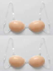2/1 对透明肩带自粘硅胶胸贴，专为婚纱摄影、无肩带礼服、隐形内衣设计，可增强乳沟，性感胸贴带。 - 杏色 - 查看 9