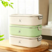 Rectangular Bento Box, Two-Compartment Insulated Lunch Box, Student Lunch Box, 304 Stainless Steel, Vacuum Insulated, Keeps Food Warm For 12 Hours, Microwave , Leak-Proof And Portable - White - View 6