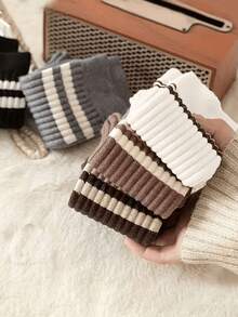 1/5 Pair Brown Striped Mid-Calf Socks, Comfortable, Casual, Fashionable And Versatile Women's Socks, Suitable For All Seasons - Multicolor - View 4