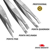 Kit Com 3 Pinças em Aço Inoxidável Para Design de Sobrancelhas Remoção de Pelos 3 Peças Pontas Diferentes - Prata - Visão 4