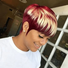 短款真人发精灵短发假发 613/红色 613/99j 短款刘海假发 真人发假发 女士精灵短发假发 - 彩色 - 查看 2