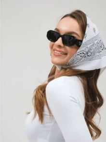 1pc Colorful Cashew Flower Pattern Headband, Sports/Yoga Sweat Absorbent Bandana, Unisex Large Head Wrap - White - View 4