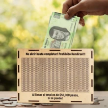 1pc Wooden Cash Savings Coin Bank, Mexican Peso Coin Piggy Bank With Currency Goal And Digit Counter, Large Capacity, DIY Assembly, Best Gift For Friends To Save Money - Multicolor - View 3