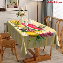 1/20pcs Tablecloth Set, Featuring Vibrant Summer Fruits (Watermelon, Mango, Pineapple) And Tropical Drinks, Accented With Flowers, On A Yellow Sunburst Background, Suitable For Picnics, Camping, Weddings, Birthdays, Buffets, And Spring Home Decor. - Multicolor - View 5
