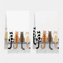 2pcs Minimalist Cute Cat Silhouette Pattern Kitchen Towels, Soft Polyester Material Dish Cloths, Suitable For Kitchen Decor, Cleaning, Holiday Party Decoration, Kitchen & Bathroom Essentials, Home Decor, Housewarming Gift - Multicolor - View 11