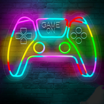 Letrero de neón para gamers - Letrero de neón de juego para configuración de juego, dormitorio, decoración de pared - Letreros de sala de juegos con alimentación USB - Luces LED de juego para gamers y streamers - Regalos para gamers hombres, niños - Las tiras de luz pueden cambiar de color y patrones de flujo