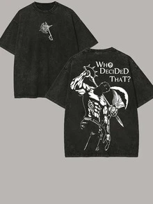 Escanor Seven Deadly Sins T-Shirt WhoDecided That Quote Pride Sin VintageWashed Oversized Anime Streetwear HeavyCotton Sigma Male Unisex Tee Retro GraphicTop Gift For Anime Fan - 黑色 - 查看 1