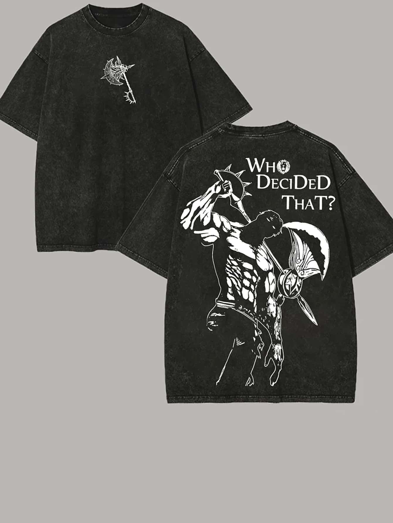 Escanor Seven Deadly Sins T-Shirt WhoDecided That Quote Pride Sin VintageWashed Oversized Anime Streetwear HeavyCotton Sigma Male Unisex Tee Retro GraphicTop Gift For Anime Fan - 黑色 - 查看 1