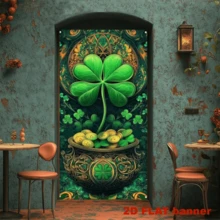 2D窗帘 - 1片圣帕特里克节三叶草窗帘，亮丽的涤纶派对背景布，适合乔迁和庆祝活动 - 1件 - 查看 3