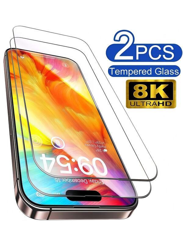 2 piezas Protector de pantalla de vidrio templado con marco negro, compatible con iPhone 17 Pro Max, compatible con Face ID, cobertura completa