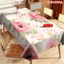1/20pcs Tablecloth, Pink Rose Floral Pattern, Made Of Polyester Fabric, Woven, Suitable For Picnic, Camping, Wedding, Birthday, Buffet Restaurant, Spring Home Decor - Multicolor - View 13