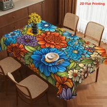 1/20pcs Floral Tablecloth, Colorful Daisy Pattern, Made Of Polyester Fabric, Woven, Suitable For Picnic, Camping, Wedding, Birthday, Buffet Restaurant And Spring Home Decor - Multicolor - View 14