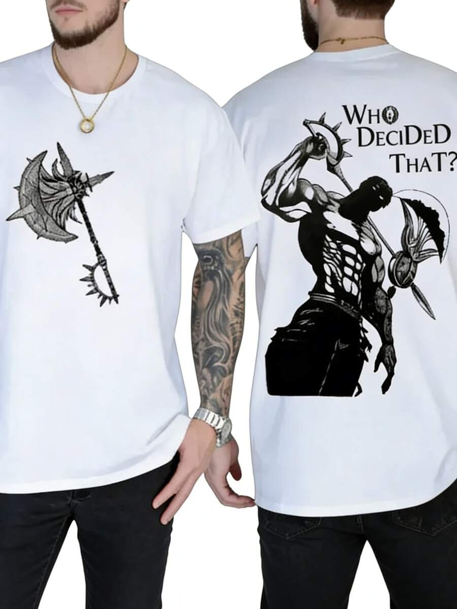 Escanor Seven Deadly Sins T-Shirt WhoDecided That Quote Pride Sin VintageWashed Oversized Anime Streetwear HeavyCotton Sigma Male Unisex Tee Retro GraphicTop Gift For Anime Fan - trắng - Xem 1