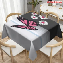 1/20pcs Tablecloth, Pink Butterfly & Daisy Pattern, Polyester Fabric, Woven, Suitable For Picnic, Camping, Wedding, Birthday, Buffet, Spring Home Decor - Multicolor - View 8