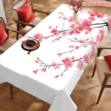 1/20pcs Sakura Tablecloth, Spring Floral Pattern, Made Of Polyester Fabric, Woven, Suitable For Picnic, Camping, Wedding, Birthday, Buffet Restaurant, Home Decor - MultiWarna - View 4