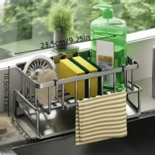 1个多功能水槽沥水架，洗洁精海绵架，厨房收纳架，升级碳钢水槽置物架，可放置湿巾和抹布 - 彩色 - 查看 5