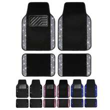 Juego de alfombrillas de coche con diamantes brillantes: Disponible en 5 piezas (alfombrillas + funda para volante), 4 piezas (alfombrillas completas del coche) o 1 pieza (funda para volante). Rhinestones brillantes, resistente al agua y antideslizante, adecuado para sedanes, SUV y - Estilo A - Ver 10