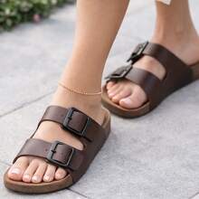 Unisex Adjustable  Sandal, Plain, Casual - Coffee Brown - View 2