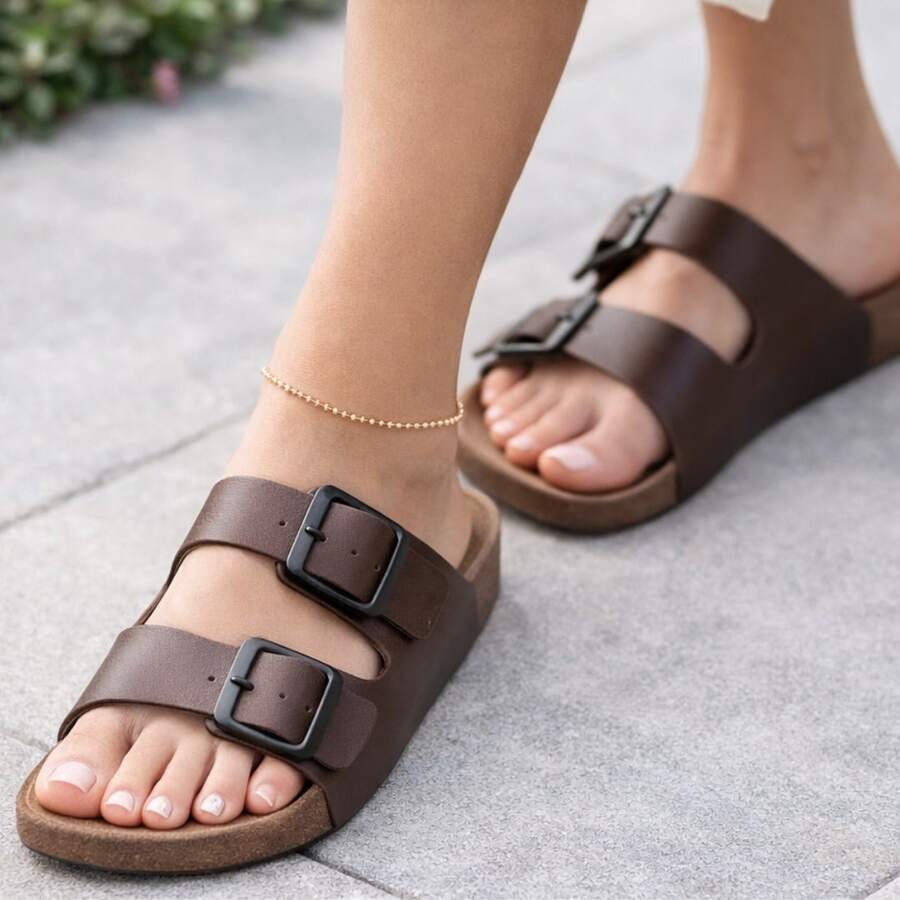 Unisex Adjustable  Sandal, Plain, Casual - 咖啡棕 - 查看 1