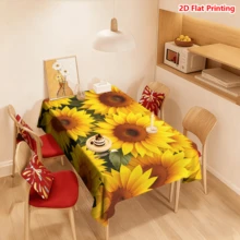 1/20pcs Sunflower Pattern Tablecloth, Made Of Polyester Fabric, Woven, Bright Yellow Design, Suitable For Picnics, Camping, Weddings, Birthdays, Buffets And Spring Home Decor - Multicolor - View 5