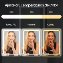 Espejo de baño táctil inteligente, espejo LED cuadrado, equipado con botón táctil inteligente y función automática de eliminación de niebla con un solo clic y pantalla de tiempo, tres temperaturas de color se pueden ajustar libremente, 70 * 50 cm, blanco, montado en la pared, adecuado para duchas, dormitorios, tocadores. - Blanco - Ver 5