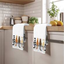 2pcs Minimalist Cute Cat Silhouette Pattern Kitchen Towels, Soft Polyester Material Dish Cloths, Suitable For Kitchen Decor, Cleaning, Holiday Party Decoration, Kitchen & Bathroom Essentials, Home Decor, Housewarming Gift - Multicolor - View 6