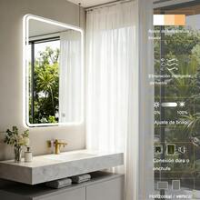 Espejo de baño táctil inteligente cuadrado led, con una tecla táctil de un clic, puede ajustar libremente el brillo, tres tipos de control de temperatura de color y función inteligente de prevención y eliminación de niebla, 70 * 50 cm, montado en la pared, se puede colocar verticalmente o horizontalmente, adecuado para duchas, dormitorios, cosmetos - Blanco - Ver 3