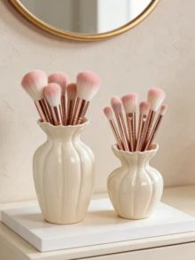1 pieza Soporte asimétrico para brochas de maquillaje de resina, forma de jarrón asimétrica con relieve de superficie irregular, decoración de escritorio multifuncional, mini jarrón y caja de almacenamiento, adecuado para sala de estar, dormitorio y oficina (blanco y morado), bolsa de maquillaje, esencial de viaje - Multicolor - Ver 16