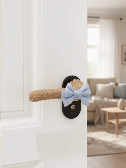 波西米亚风蝴蝶结装饰门把手套 | 针织门把手保护套和把手套 - 防静电、防震、防撞、防刮擦 | 温暖舒适的装饰把手套，适用于卧室门窗 | 多种款式可选，少女心家居装饰配件 | 适用于浴室、客厅、阳台、厨房和窗台 | 房主、租客和家居装饰爱好者的理想之选