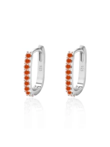 1 Pair 925 Sterling Silver Crystal Zirconia Edged Fashionable Zirconia Hoop Earrings 1.4cm, Women's Wedding/Birthday Gift, Daily Wear, Comes With Elegant Gift Box